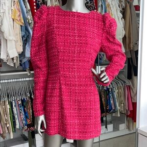 Chic Pink Textured Dress with Button Details